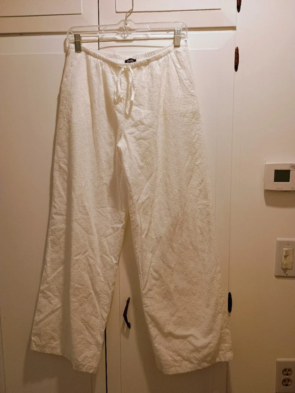 White Eyelet Drawstring Pants - Picture 1 of 6